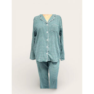 XL Croft & Barrow Green White Gingham 2 pc Long sleeve & Pants Pajamas Cotton